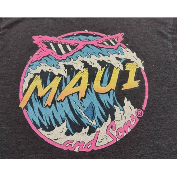 Maui and Son's men's dark gray colorful wave graphic t-shirt sz. Lg two sided - Picture 7 of 11